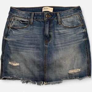 Mudd FLX Stretch Mini Denim Skirt Women’s Size 9 Y2K Distressed